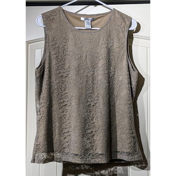 WD.NY Mushroom Lace Overlay Scoop Neck Sleeveless NWT Tank/Shell Sz XL - Picture 1 of 11